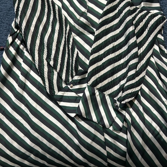 Zara Basics Blouse/dress. Vertical stripes color green navy blue/black and Beige - Picture 3 of 8